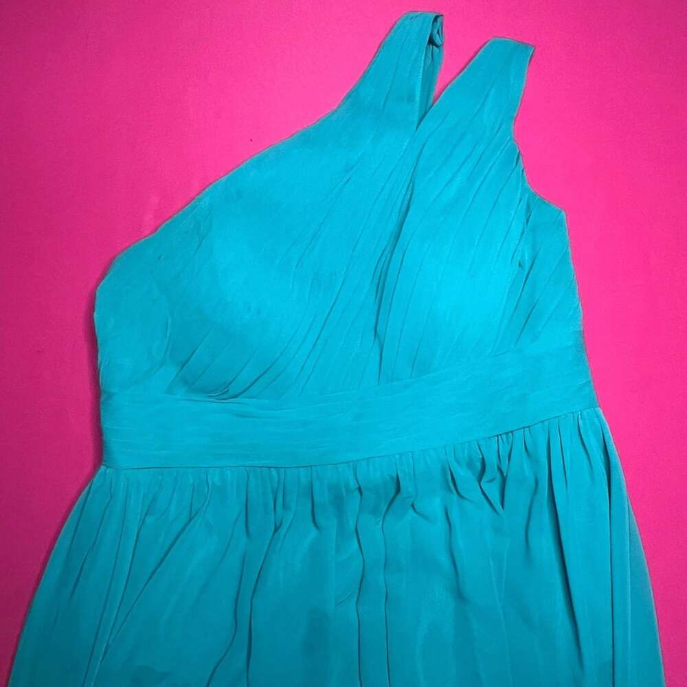 Azazie Turq Blue Chiffon One Shoulder Pleated Formal Bridesmaid Dress Size A18